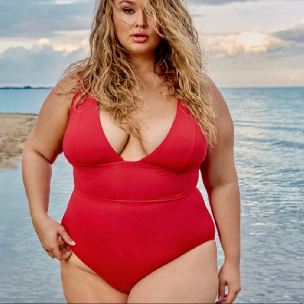 Hunter McGrady X  Playful Promises Curve Red Lace Detail One Piece Suit NWT 16